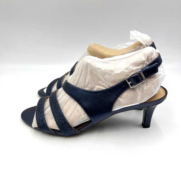 Naturalizer Womens 9.5 Navy Blue Sparkly Strappy Dress Sandals Heels Shoes - Picture 7 of 14